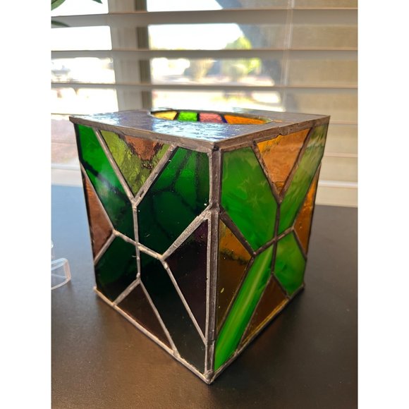 Handmade Stained Glass Tissue Box Holder - Picture 1 of 11